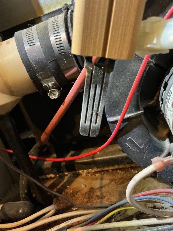 Responded to no-heat call for furnace with pilot light failure. Upon arrival, accessed furnace unit in confined space and performed diagnostic inspection of gas heating system. Inspected pilot assembly, gas valve, thermocouple, and related safety controls. Examined electrical wiring connections and verified proper voltage to system components. Assessed condensate drainage system and checked for blockages or overflow conditions that could trigger safety shutoffs. Documented equipment condition through photographic documentation showing furnace installation, gas piping, electrical connections, and drainage components within mechanical space. Identified issue preventing pilot ignition and completed necessary repairs to restore heat to residence.