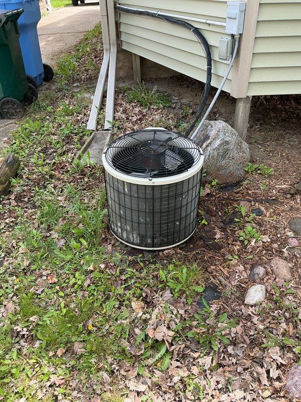 Completed annual cooling maintenance on residential outdoor condenser unit. Inspected unit operation, replaced air filter and evaporative cooler pads as needed, verified refrigerant lines and electrical connections secure, and confirmed system functionality for the cooling season.