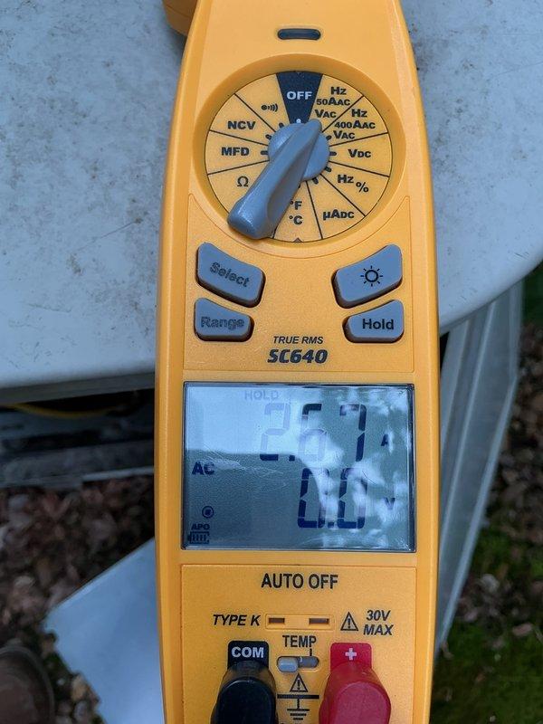 Performed scheduled maintenance on air conditioning unit. Conducted electrical diagnostics using digital multimeter to verify proper amperage draw and system performance. All measurements recorded within normal operating parameters, unit operating efficiently.