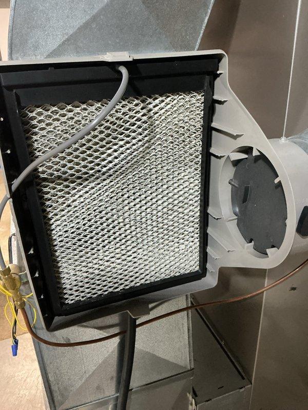Completed annual cooling maintenance on Bryant Plus 95s high-efficiency HVAC system. Inspected and removed air filter which showed moderate dust accumulation, documented system condition with photos of filter housing and main furnace unit. Verified all system components, ductwork connections, and PVC condensate lines were secure and properly installed.
