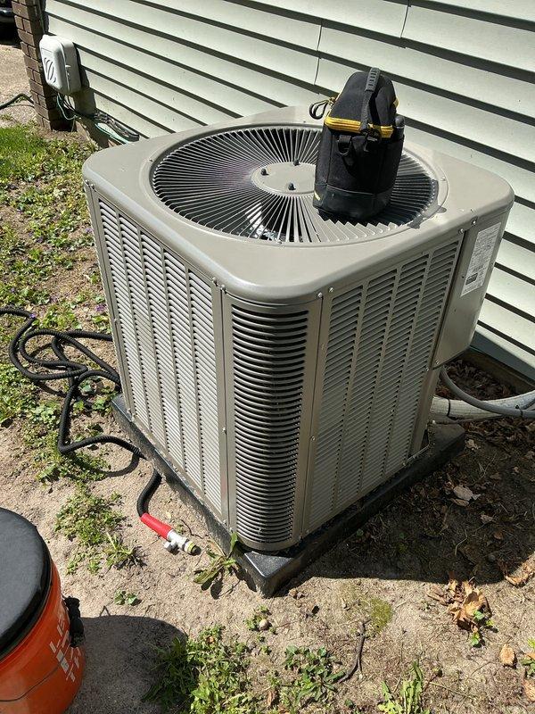 Completed routine preventative maintenance on Lennox outdoor condensing unit. Performed comprehensive system inspection including visual examination of condenser coil, fan motor operation, and refrigerant line connections. Verified proper airflow through louvers, checked electrical connections, and confirmed unit operating within normal parameters. All components found in satisfactory condition with no repairs required at this time.