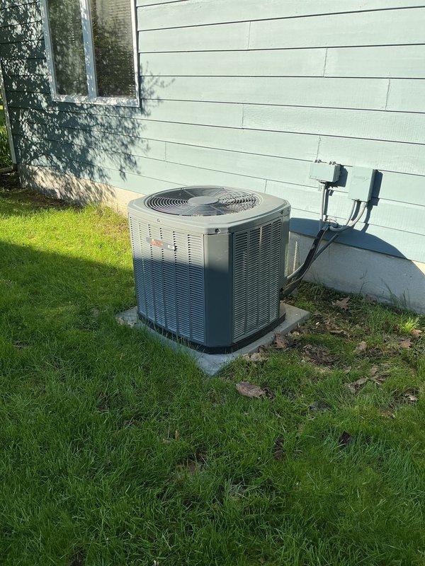 Completed annual preventative maintenance on residential air conditioning system. Performed comprehensive inspection of outdoor condenser unit, including visual assessment of cabinet condition, fan operation, and refrigerant line connections. Verified proper unit placement on concrete pad and checked electrical connections at exterior wall penetration. Tested system operation and documented equipment condition with photographic records. All components found operating within normal parameters with no immediate service needs identified.