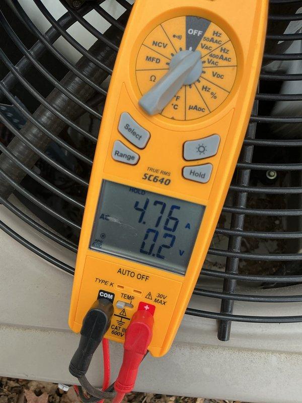 Completed annual cooling maintenance on Bryant outdoor condensing unit. Performed comprehensive system inspection, verified electrical readings showing 476 amps and proper voltage levels using digital multimeter, confirmed fan motor operation and condenser coil condition. Unit operating within normal parameters with no deficiencies noted.