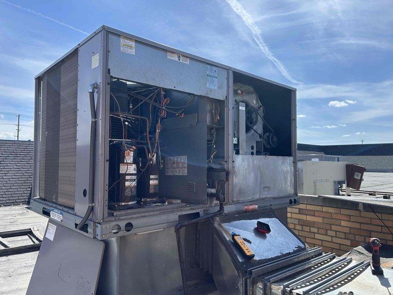 Responded to no heat call on commercial rooftop unit. Upon arrival, accessed RTU and performed diagnostic testing. Carbon monoxide detector indicated elevated CO levels at 1000 ppm within the unit, signaling a dangerous combustion issue. Identified heat exchanger failure as the source of the carbon monoxide leak. Unit was immediately shut down for safety. Recommended heat exchanger replacement and complete combustion analysis before returning unit to service.