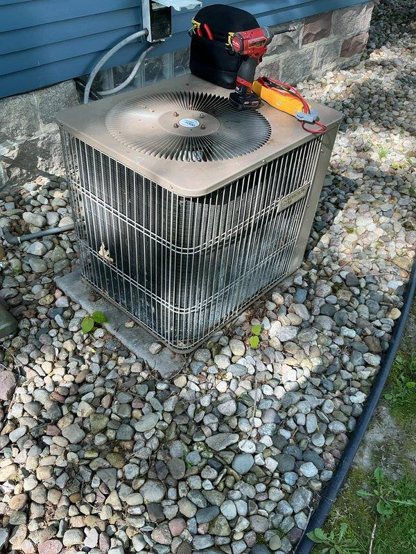 Performed scheduled air handler maintenance on outdoor condensing unit. Conducted comprehensive electrical diagnostics using digital multimeter, measuring voltage and system parameters to verify proper operation. Unit tested at 4748 readings during electrical assessment. Inspected condenser coils, fan assembly, and all electrical connections for proper function and safety compliance. All systems operating within normal specifications upon completion of maintenance service.