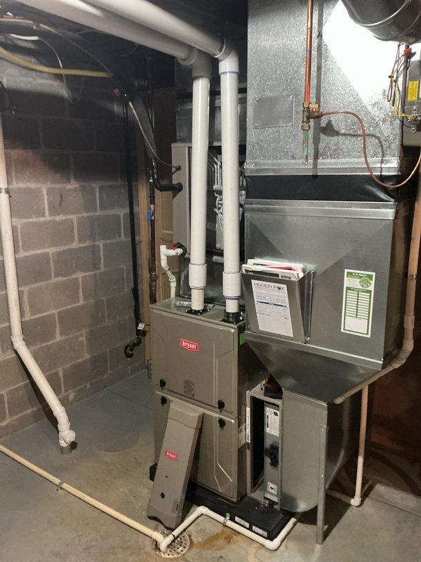 Completed annual maintenance on two Bryant HVAC systems. Performed comprehensive inspection of furnace, air handler, and associated components including PVC venting, refrigerant lines, and ductwork. Renewed maintenance agreements for both units and documented system conditions with photos for service records.