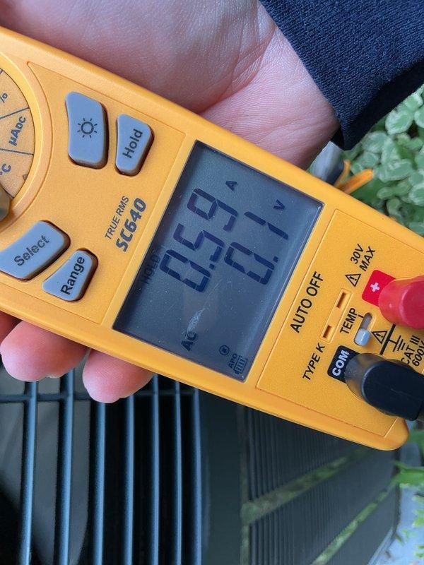 Completed annual cooling maintenance on HVAC system. Performed comprehensive system diagnostics using digital multimeter, recording voltage readings of 627V at indoor unit and amperage draw of 0.53A at outdoor condenser unit. All electrical measurements fall within manufacturer specifications, indicating proper system operation and component functionality.