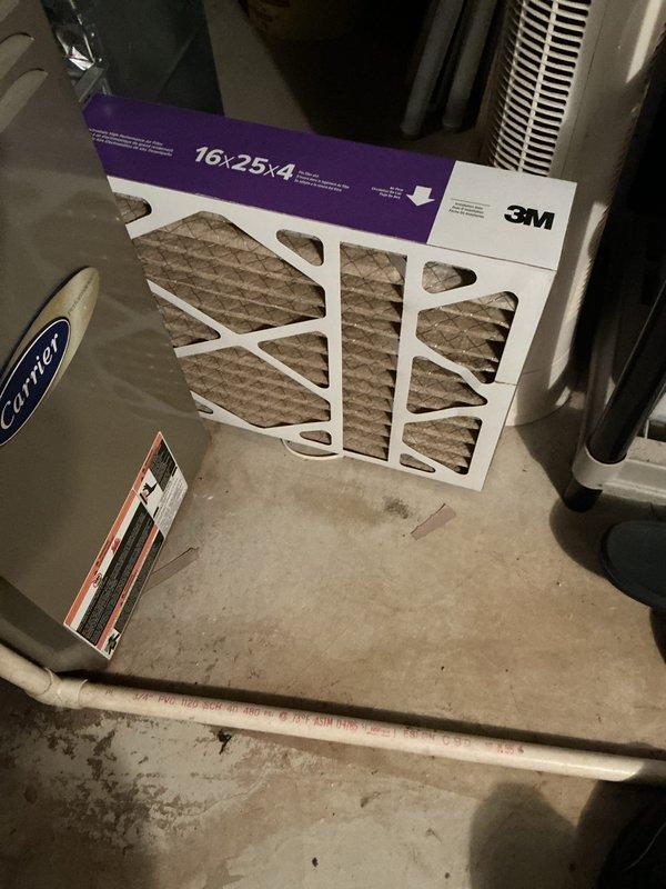 Completed annual cooling maintenance on Carrier HVAC system. Inspected air handling unit, replaced 16x25x4 3M pleated air filters, and verified proper filter housing operation and airflow. All equipment found operating within normal parameters.