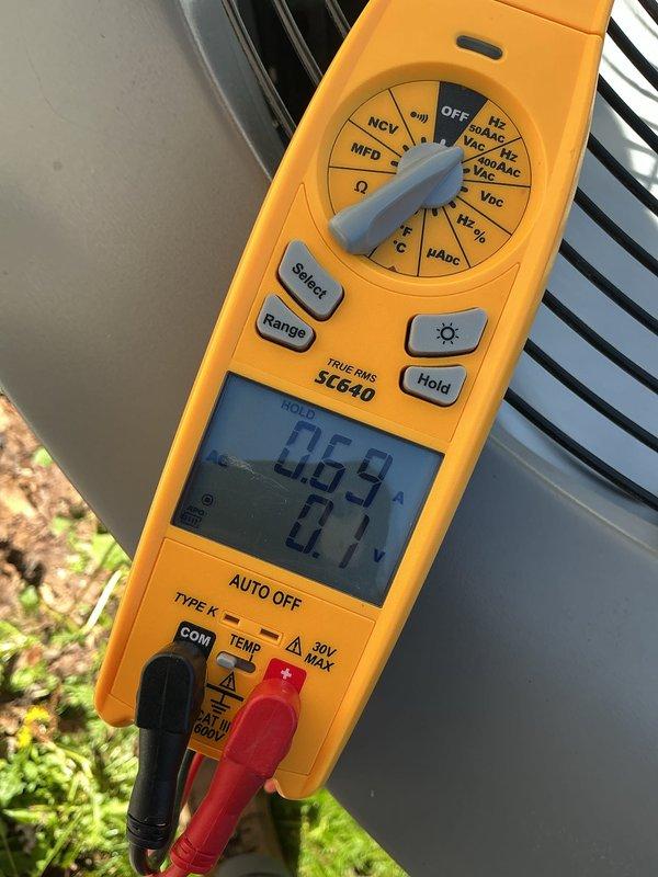 Completed annual preventative maintenance on residential HVAC cooling system. Performed comprehensive electrical diagnostics using digital multimeter, measuring amperage draw and voltage at outdoor condensing unit to verify proper compressor operation and system performance within manufacturer specifications. All readings confirmed equipment operating normally with no deficiencies noted.