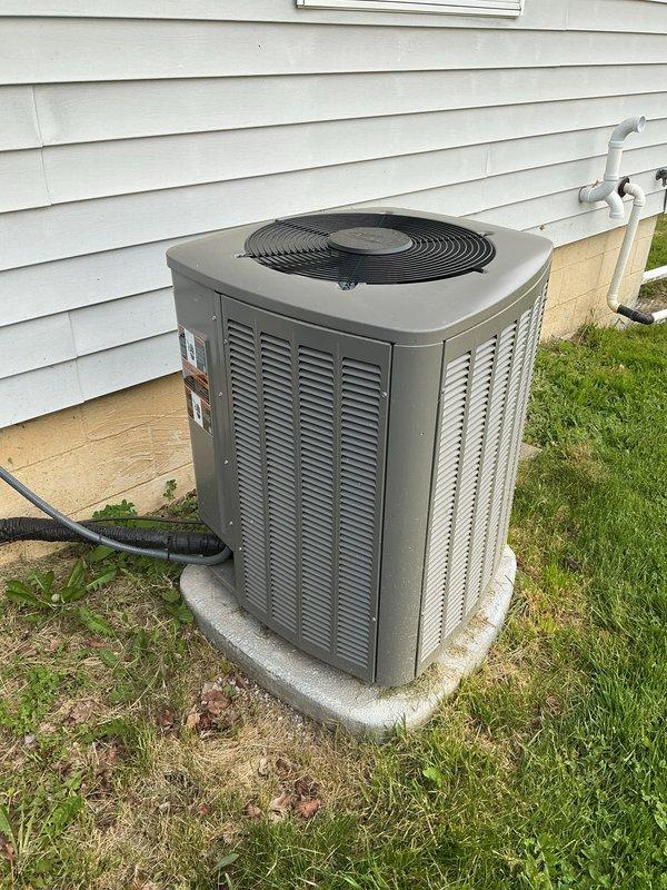 Completed routine Air Care Cooling maintenance on Lennox EL18XCVS024-230A01 condensing unit containing HFC-410A refrigerant. Performed comprehensive system inspection, verified electrical connections and amperage draw, confirmed proper refrigerant pressures within manufacturer specifications, cleaned condenser coils, and documented unit operation with photographic records showing equipment in satisfactory working condition.