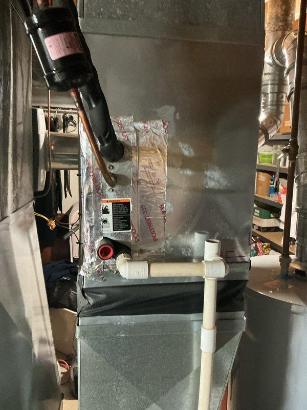 Completed annual cooling maintenance on residential HVAC system. Identified and replaced dirty 16x25x2 air filter with new Key Heat pleated filter. Performed standard ACM inspection of furnace/air handler unit, verified proper operation of all mechanical components, checked PVC condensate drain lines and connections, and inspected ductwork integrity. System operating within normal parameters upon completion.