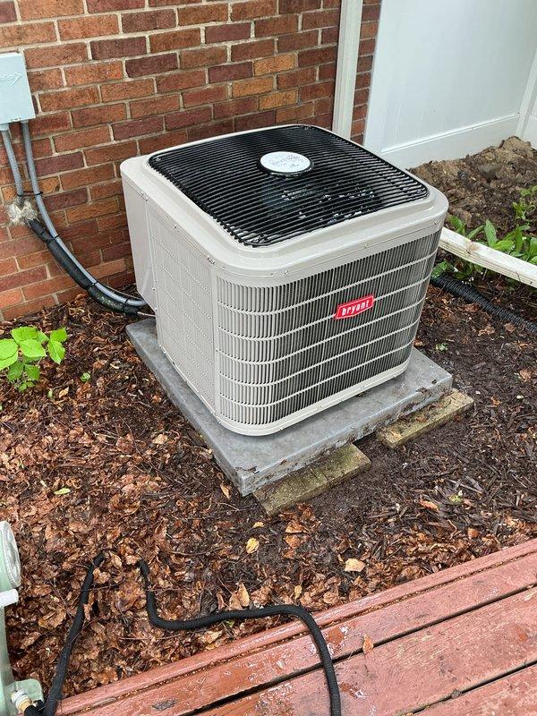 Completed annual cooling maintenance on Bryant outdoor condensing unit. Performed comprehensive system inspection, verified proper operation of all components, checked refrigerant lines and electrical connections, and confirmed adequate airflow through coil and grille assembly. Unit found in good operating condition with no deficiencies noted.