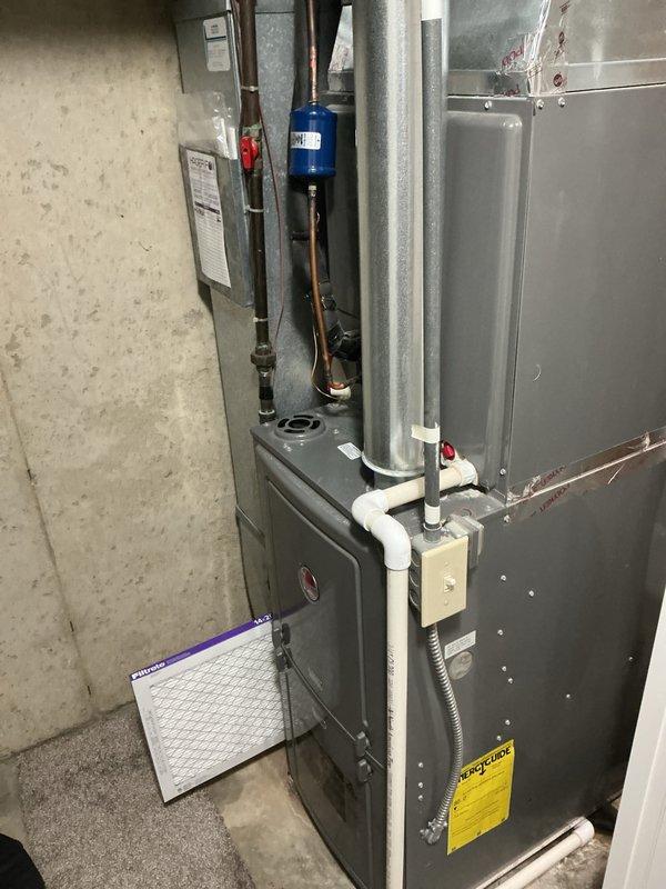 Completed annual cooling maintenance on residential HVAC system. Performed comprehensive inspection of furnace, air handler, and associated components including refrigerant lines, condensate drainage system, and ductwork. Replaced air filter, verified proper operation of all equipment, and documented system condition with photos.