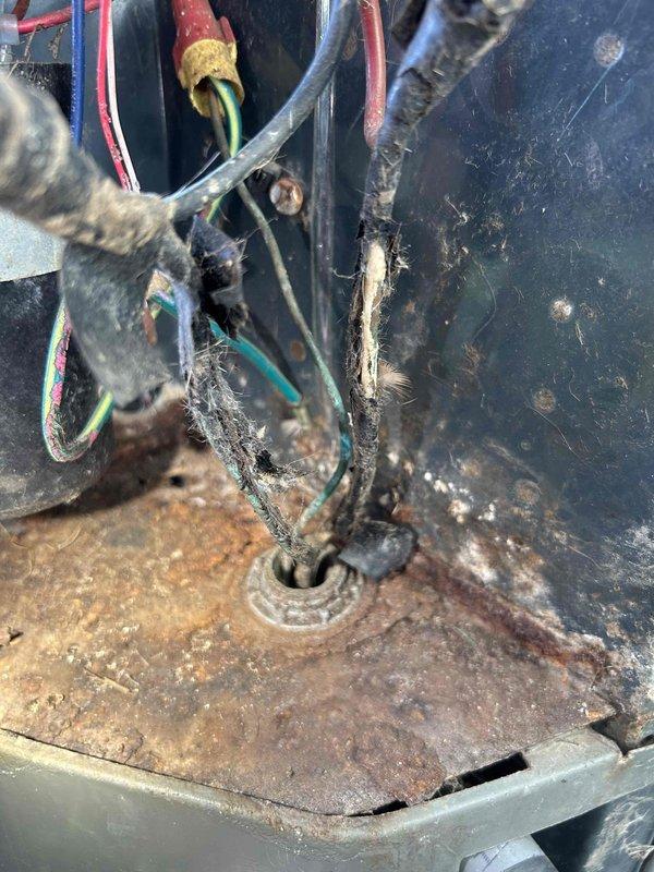 # Call Back - AC Breaker Tripping Issue

Returned to address ongoing breaker trip issue on 10-year-old Trane air conditioning system at rental property. Upon inspection, discovered rodent infestation with mice nesting inside condenser unit. Found multiple chewed and damaged wires within electrical compartment, causing short circuit condition. Documented extensive corrosion and rust buildup in electrical panel area, indicating prolonged moisture exposure and lack of maintenance. Assessed wire damage severity and conduit entry points where rodents gained access. Photographed damaged wiring, corroded connections, and overall unit condition for documentation. Advised property owner of necessary repairs including complete wire replacement, rodent exclusion measures, and thorough cleaning of electrical components. Unit remains non-operational until wire repairs completed and system safety verified. Recommended sealing all conduit entry points and installing rodent deterrent measures to preve