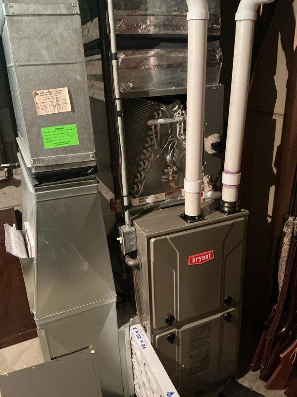 Completed comprehensive tune-up service on 3-year-old Bryant furnace and Lennox CX39-24B-6F-20 condensing unit. Performed standard maintenance inspection including filter check, electrical connections verification, condensate drain system evaluation, and coil assessment on both indoor and outdoor equipment. All components found operating within normal parameters with no deficiencies noted.