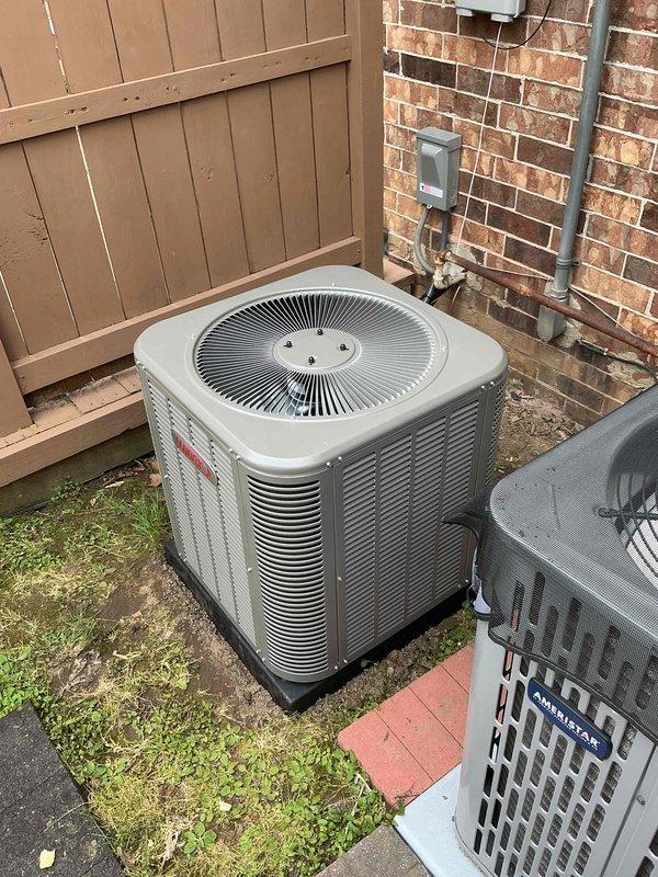 Completed installation of 1.5-ton air conditioning system with new evaporator coil at rear of property. Installed outdoor condensing unit on pad with proper clearances, connected refrigerant lines, and integrated new coil with existing furnace system in basement. System tested, charged to manufacturer specifications, and verified operational with all electrical connections, condensate drainage, and airflow confirmed functioning properly.
