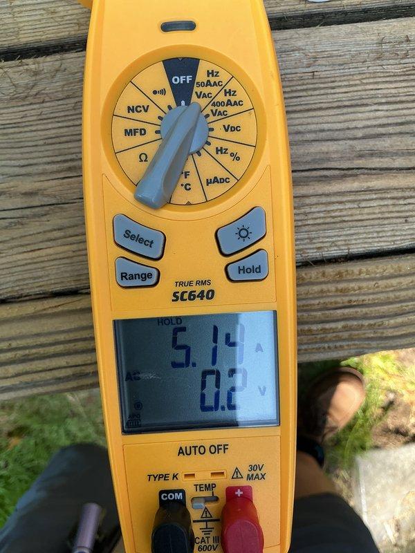 Completed annual cooling maintenance on HVAC system. Performed comprehensive electrical diagnostics using digital multimeter, measuring amperage draws and voltage readings to verify proper system operation. All components tested within normal operating parameters, and unit is functioning efficiently for the cooling season.