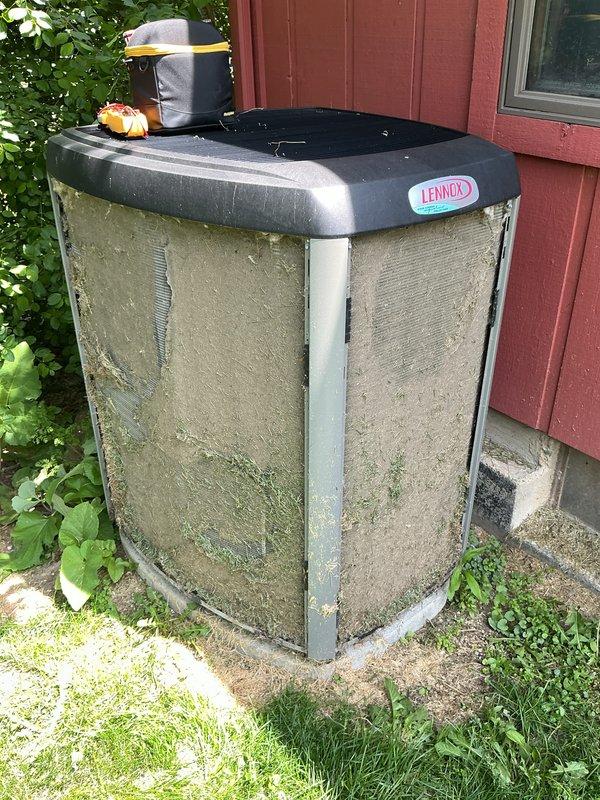 Completed annual cooling maintenance on Lennox outdoor condensing unit. Performed comprehensive system inspection, cleaned condenser coils showing significant dirt and organic buildup, and cleared debris from unit exterior. Unit operational with normal parameters upon completion of scheduled preventative maintenance service.