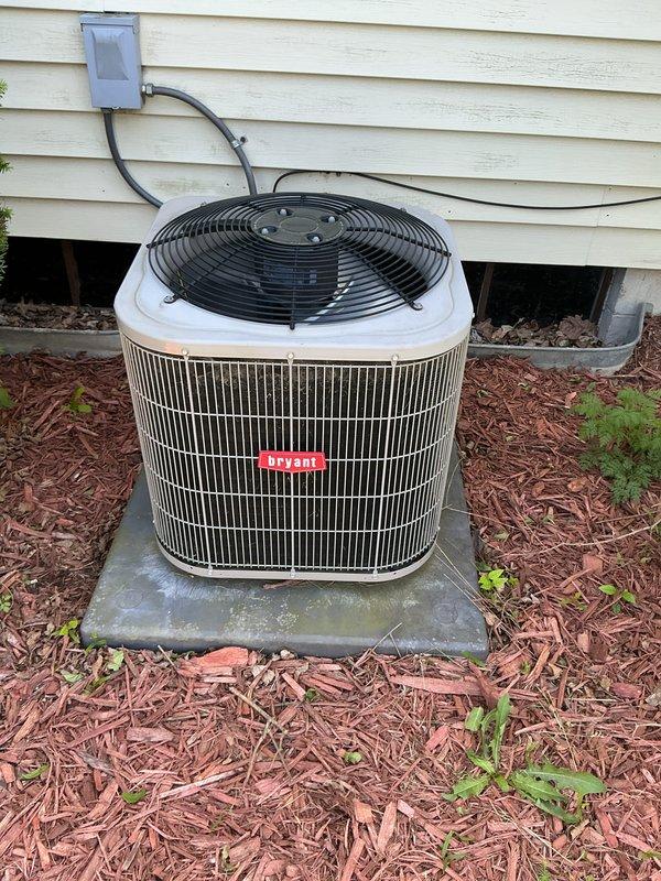 Completed annual cooling maintenance on Bryant condenser unit. Performed system diagnostics with digital multimeter, verified electrical readings and capacitance values within manufacturer specifications. Inspected outdoor unit including coil assembly, fan operation, and electrical connections. All components found operating properly with no immediate service needs identified.