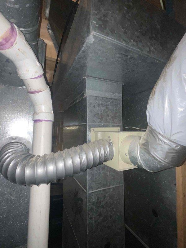 Conducted full system estimate for residential HVAC replacement. Evaluated existing 15-year-old air conditioning system and furnace installation located in basement utility area. Inspected ductwork throughout home including basement air handler connections and attic distribution system. Assessed condition of existing equipment, ductwork integrity, condensate drain lines, electrical connections, and overall system configuration. Documented current installation with photographs showing furnace unit, sheet metal transitions, flexible duct connections, PVC condensate piping, and attic plenum junctions. Provided comprehensive replacement options and recommendations for complete HVAC system upgrade to meet immediate replacement needs.