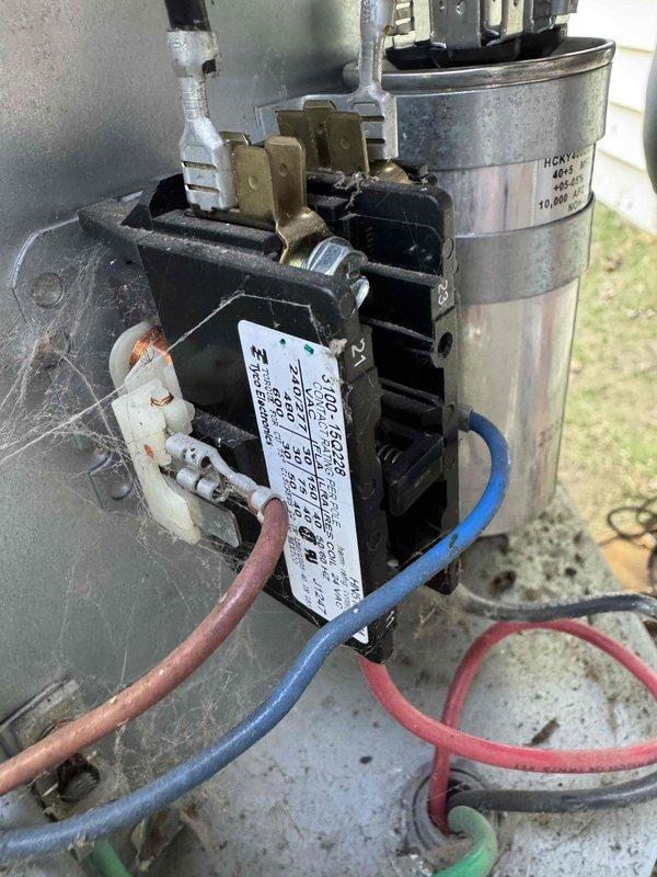 Responded to service call for outdoor AC condensing unit with non-operational fan motor while compressor was running. Upon inspection of the 10-year-old system, diagnosed failed contactor preventing proper fan motor operation. Replaced defective contactor, verified proper electrical connections, and tested system operation. Unit now cycling correctly with both compressor and condenser fan motor operating simultaneously, restoring full cooling capacity to the system.