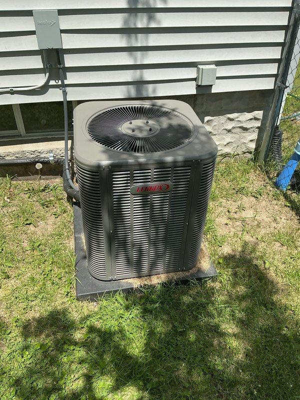 Completed routine Air Care Cooling maintenance on Lennox split system, including indoor air handler and outdoor condensing unit. Performed comprehensive inspection of both components, verified proper operation of all equipment, and documented system condition with photos showing units in good working order with no immediate service needs identified.