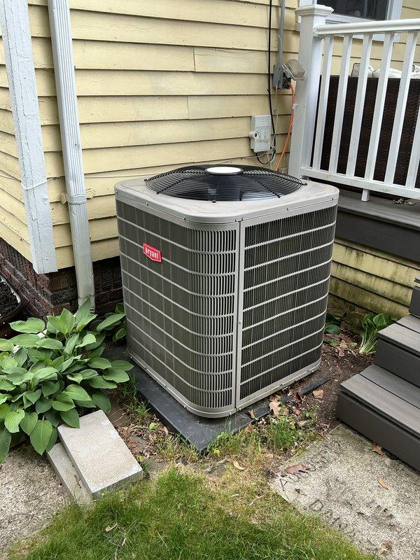 Completed annual cooling maintenance on Bryant residential air conditioning system. Performed comprehensive inspection of outdoor condenser unit including cleaning of coils, verification of refrigerant levels, electrical connections check, and operational testing of fan motor and compressor. Unit operating within normal parameters with no deficiencies noted.