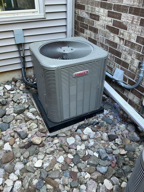 Completed annual cooling maintenance on residential HVAC system including Lennox outdoor condenser unit and indoor furnace/air handler. Performed comprehensive system inspection, checked refrigerant levels, cleaned condenser coils, verified proper airflow through equipment, inspected electrical connections and controls, tested system operation, and documented equipment condition with photographs.