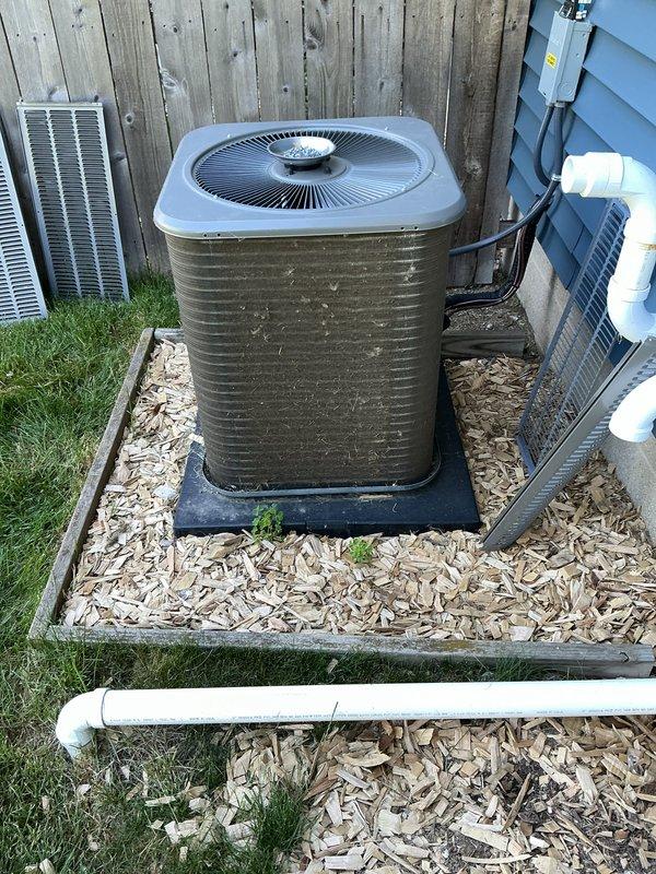 Completed scheduled Air Care Cooling preventative maintenance on residential outdoor condensing unit. Condenser coil showed significant dirt, dust, and debris accumulation restricting airflow; thoroughly cleaned and rinsed coil to restore proper heat transfer efficiency. Inspected fan motor operation, verified electrical connections, and confirmed unit operational parameters within manufacturer specifications.