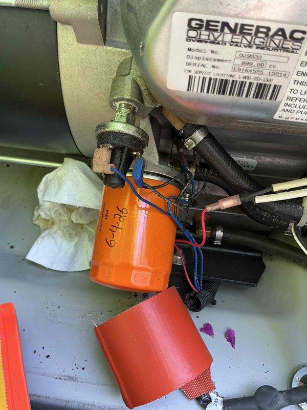Performed electrical maintenance on a Generac 22kW standby generator, model OJ3826. Upon arrival, discovered unit was critically low on oil, which was causing operational failure. Inspected engine compartment, verified oil level through sight glass, and replenished oil to proper operating capacity. Confirmed all electrical connections were secure, checked status indicators showing normal operation after service, and verified unit returned to full functionality. Generator tested and left in proper working condition.