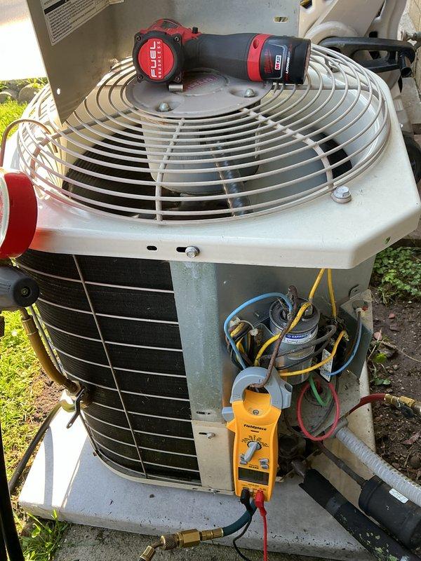 Completed annual cooling maintenance on outdoor condensing unit. Performed system diagnostics using digital gauges and multimeter to verify proper refrigerant pressures, electrical performance, and overall system operation. Inspected and tested capacitor connections, verified all electrical components within specifications, and checked refrigerant line connections for proper sealing. Replaced furnace filters as part of routine maintenance protocol. All systems operating within normal parameters upon completion of service.