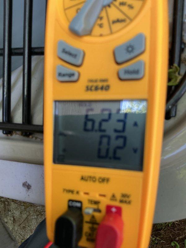 Completed annual cooling maintenance on outdoor HVAC unit. Performed comprehensive system diagnostics using digital multimeter to verify electrical readings and operational parameters. All measurements fell within manufacturer specifications, and unit is operating efficiently for the cooling season.