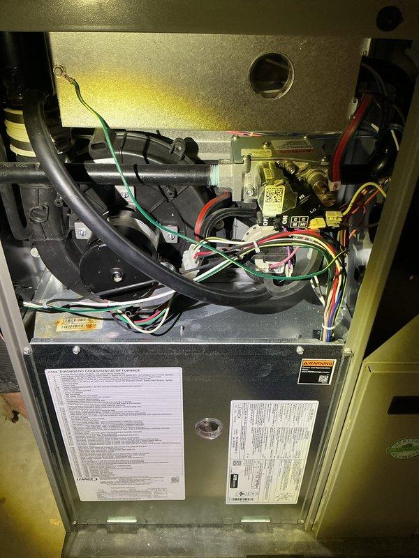 Completed scheduled ComfortGuard maintenance visit on residential HVAC system. Performed comprehensive inspection of evaporator coil assembly, heat exchanger, gas valve, and all electrical components. Identified and documented need for air filter replacement with HCF16-11 MERV 11 filter. Verified proper operation of all mechanical systems, inspected refrigerant lines and connections, and confirmed system safety controls functioning correctly.