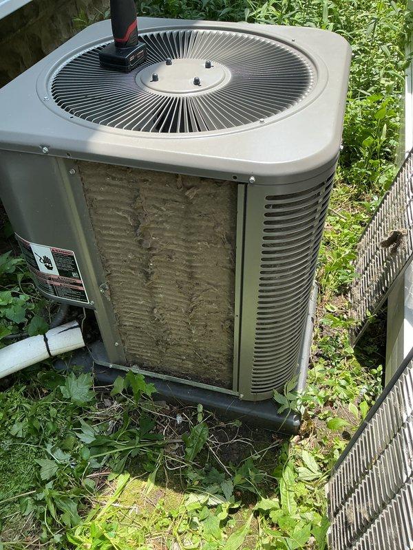 Completed annual cooling maintenance on outdoor condensing unit. Unit exhibited heavy dirt and debris accumulation on exterior panels, coil surfaces, and filter components. Performed thorough inspection, cleaning, and standard preventative maintenance procedures to restore proper airflow and system efficiency.