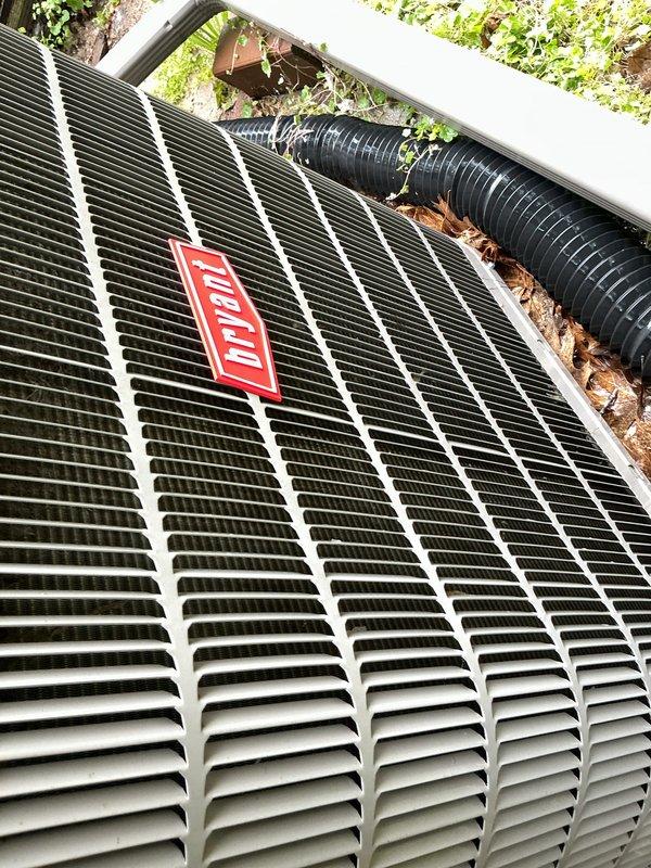 Completed annual cooling maintenance on Bryant outdoor condenser unit. Performed system inspection, cleaned debris and organic matter from base and surrounding area, replaced air filter, and verified proper operation of all components. Unit tested and left in good working condition.