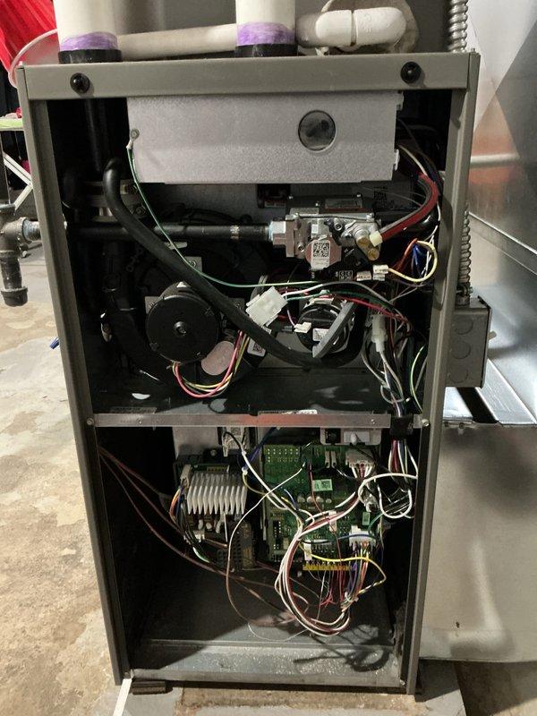 Completed comprehensive Air Care Heating and Cooling maintenance inspection on residential HVAC system. Performed thorough examination of indoor gas furnace unit, including inspection of heat exchanger, burner assembly, gas valve connections, control board electronics, and condensate drainage system. Evaluated outdoor condensing unit for proper operation, cleared vegetation and debris from perimeter, and verified adequate airflow through louvers and fan assembly.