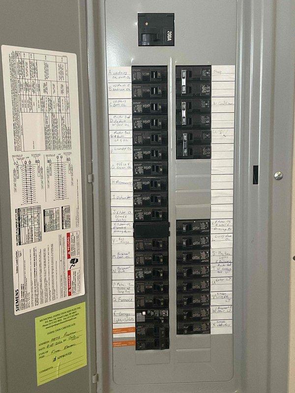 Conducted site assessment for whole-home Kohler generator installation at a 6-year-old residence with no existing backup power system. Evaluated exterior installation location adjacent to utility meter and existing electrical service entrance, documenting landscaping considerations and deck proximity. Inspected main electrical panel to assess capacity, breaker configuration, and available space for required transfer switch integration and generator connection.