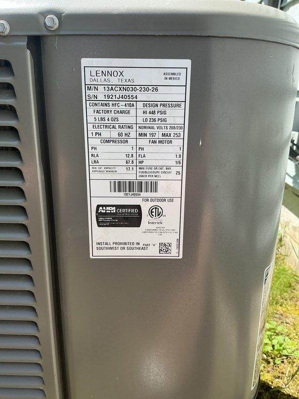 Responded to warranty service call for loud rattling noise from 4-year-old Lennox air conditioning unit (Model 13ACXN030-230-26, Serial 1921J40554). Inspected outdoor condensing unit and verified all mounting hardware, fan assembly, and internal components. Found loose debris in fan housing causing intermittent rattling sound during operation. Removed foreign material, secured all fasteners, and tested unit through complete cooling cycle. System operating normally with no abnormal sounds detected. All electrical connections verified secure, refrigerant levels within specification, and unit performing to manufacturer standards under parts and labor warranty coverage.