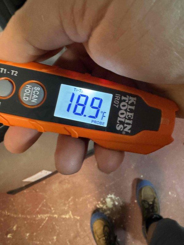 Responded to service call for 8-month-old outdoor A/C unit with low refrigerant error and inadequate cooling. Upon arrival, inspected control board assembly and electrical connections, verifying proper system operation and component functionality. Measured supply air temperature at 18.9°F, confirming system restored to normal cooling operation. All work completed under parts and labor warranty coverage.