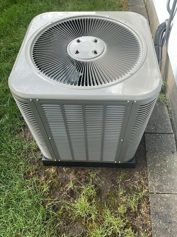 Completed annual cooling maintenance on Lennox residential air conditioning system. Inspected outdoor condenser unit, verified proper operation of fan motor and compressor, checked refrigerant lines for leaks and proper insulation, cleaned condenser coils, and replaced furnace filter. Unit found in good operating condition with no deficiencies noted.
