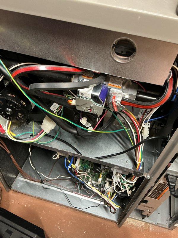 Performed complimentary annual furnace maintenance and tune-up on residential heating system. Conducted comprehensive inspection of furnace components including gas valve assembly, ignition system, blower motor, electrical connections, and control board. Verified all wire connections secure, tested safety controls, inspected heat exchanger for cracks or deterioration, cleaned burner assembly, checked flue piping and condensate drain system, and confirmed proper system operation with no issues found.