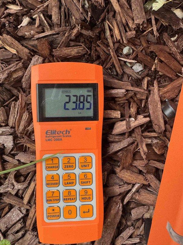 Responded to warranty service call for 11-month-old A/C system shutting off intermittently. Inspected refrigeration lines, connections, and evaporator coil in mechanical equipment area. Verified system pressures using digital refrigeration gauge, reading 238.9 PSI, and checked for proper refrigerant charge and potential restrictions. Examined copper line insulation integrity and brass fittings for leaks or loose connections. System operational at time of departure with no freezing conditions observed.