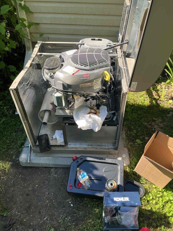 Performed routine electrical maintenance on a Kohler 12KW standby generator system. Accessed internal components for inspection, verified engine condition and operational readiness, and completed standard preventive maintenance procedures to ensure reliable backup power system performance.