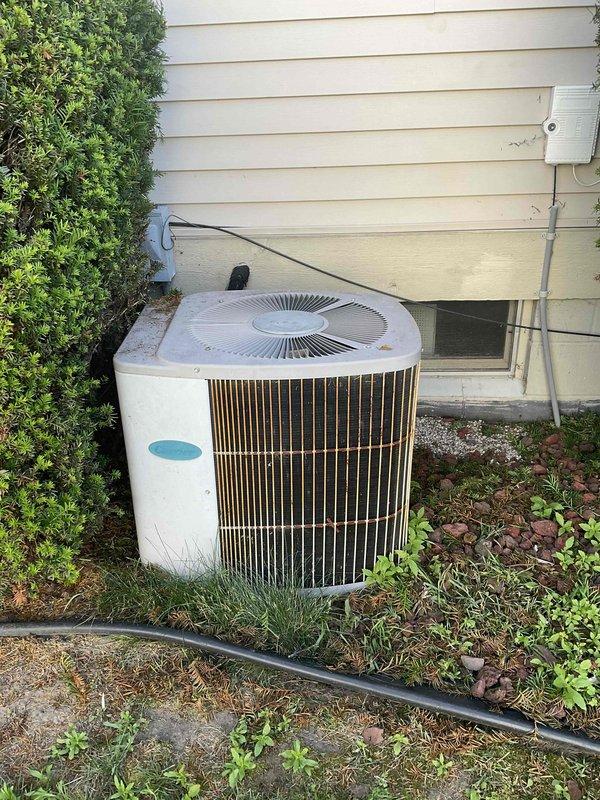 Responded to complete loss of cooling affecting entire home. Assessed existing outdoor condensing unit with unknown age and history of previous refrigerant line repair where line was cut and sealed. Documented current equipment condition and location. Provided comprehensive replacement estimate for new air conditioning system due to unit's compromised refrigerant system and uncertain service history.