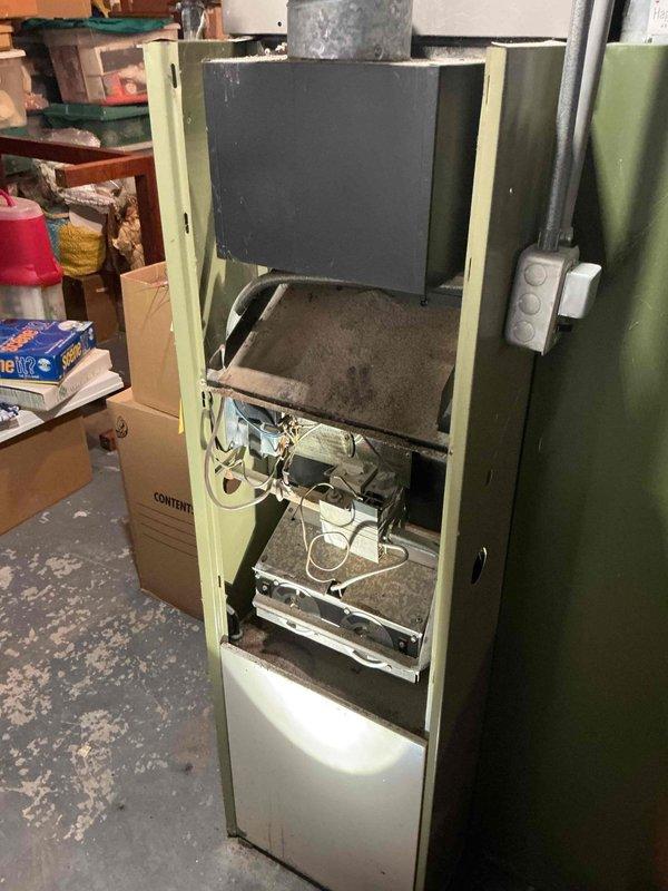 Responded to no cooling complaint on 11-year-old AC system with reported banging noise. Performed comprehensive system inspection including visual examination of indoor furnace unit and utilized Milwaukee inspection camera to assess internal components and ductwork for debris or mechanical issues. Cleaned exterior condenser unit by removing accumulated debris and blowing out coils as requested. System evaluated for proper operation following service with particular attention to noise source and cooling performance.
