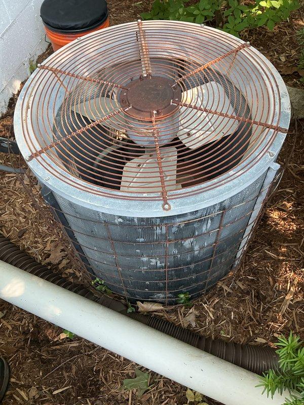 Completed annual maintenance on residential split HVAC system including Bryant furnace and outdoor condensing unit. Performed comprehensive inspection of indoor and outdoor equipment, checked all electrical connections, verified proper operation of blower motor and condenser fan, inspected condensate drain system and PVC venting, and confirmed system functionality. Noted outdoor unit showing age-related weathering and surface corrosion on fan guard but equipment operating within normal parameters.