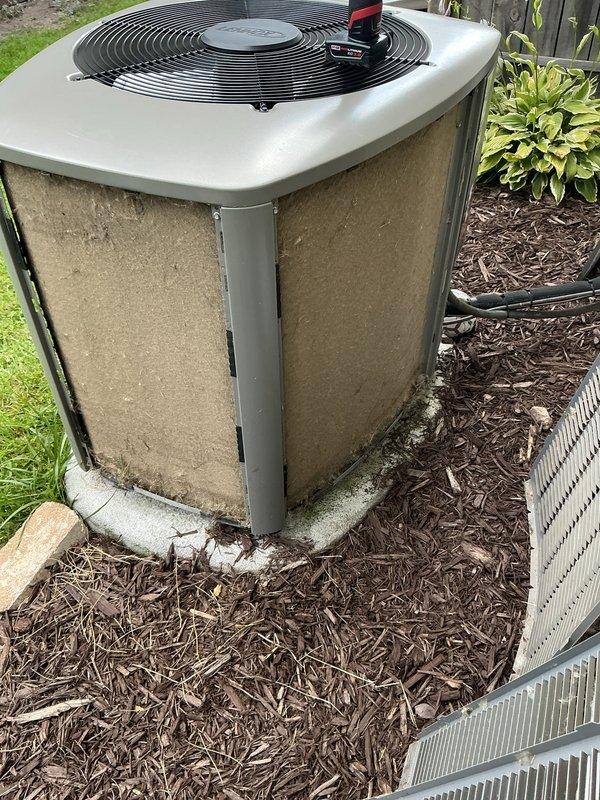 Responded to service call for excessive noise from 3-year-old residential air conditioning unit while still maintaining cooling capacity. Performed diagnostic inspection of outdoor condenser unit located in basement-level installation against exterior wall. Identified and addressed noise issue through mechanical adjustment and component inspection. Verified proper operation of condenser fan assembly and compressor. Unit tested and confirmed to be operating within normal parameters with reduced noise levels upon completion.