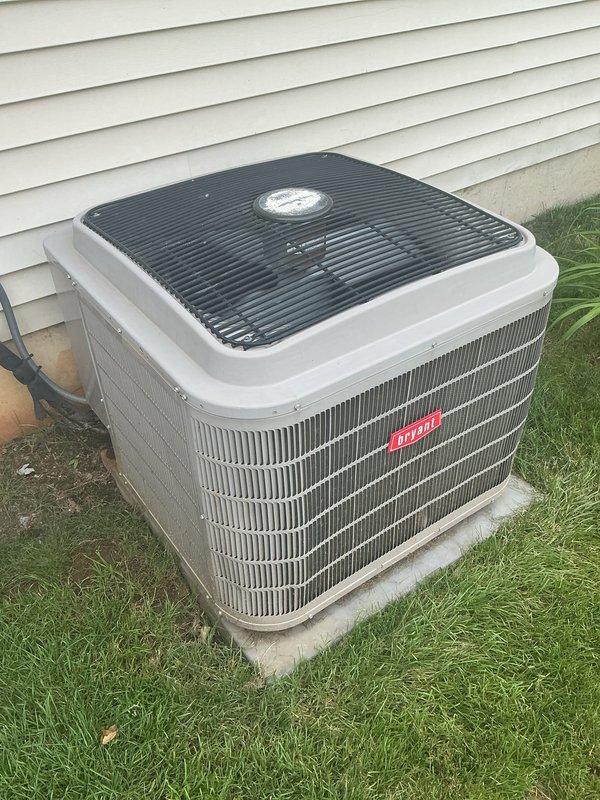 Completed annual cooling maintenance on Bryant condensing unit. Inspected outdoor unit, confirmed heat exchanger coils are clean and free of debris, verified proper operation of condenser fan and compressor. Replaced air filters with new pleated media filters. All components operating within normal parameters, system ready for continued service.