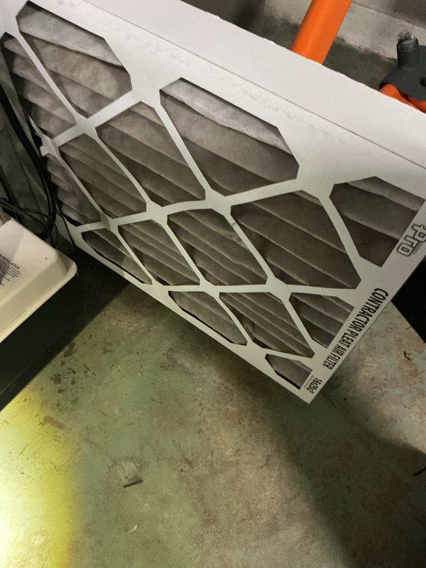 Completed annual maintenance on residential air conditioning system. Inspected HVAC unit, ductwork, and condensate drainage system in basement mechanical room. Replaced two dirty pleated air filters with accumulated dust and debris. Verified proper operation of furnace/air handler unit and associated components. All equipment functioning within normal parameters at time of service completion.