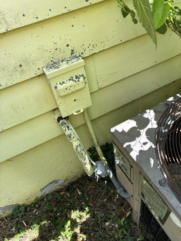 Conducted full system estimate for replacement of 16-year-old air conditioning unit that sustained damage approximately two years ago and is no longer operational. Inspected existing exterior condenser unit showing significant weathering, deterioration of electrical disconnect box and conduit, paint contamination on equipment surfaces, and vegetation overgrowth indicating extended period of disuse. Assessed current system configuration, electrical connections, and site conditions to provide comprehensive replacement recommendations for immediate installation.